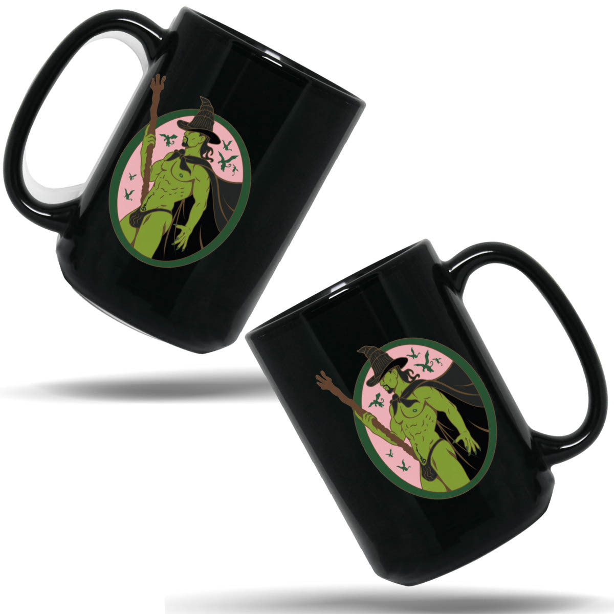 WarningPrint Gay Witches Mug Ceramic Mug 15oz Black Green Witches Both Sides Mug