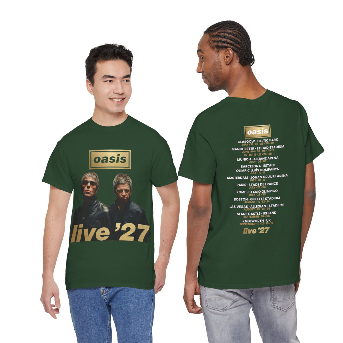 Oasis Live 27 Tour Dates Shirt Forest Green T-Shirt