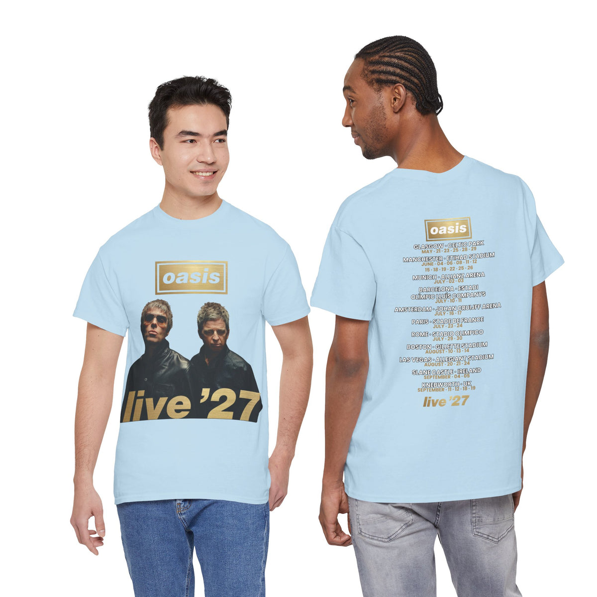 Oasis Live 27 Tour Dates Shirt Light Blue T-Shirt