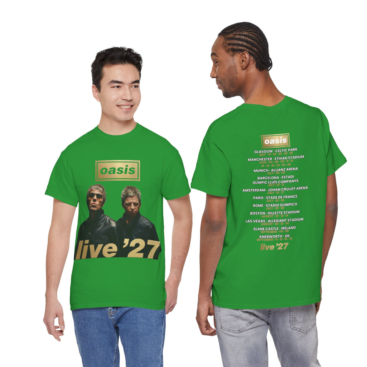 Oasis Live 27 Tour Dates Shirt Irish Green T-Shirt