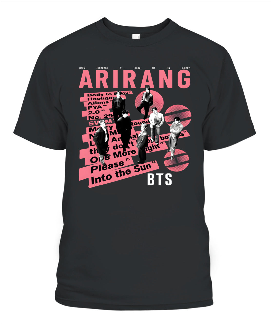 BurgerPrints Bangtan Members Arirang Tracklist Unisex T-Shirt | Gildan 5000 Black Apparel