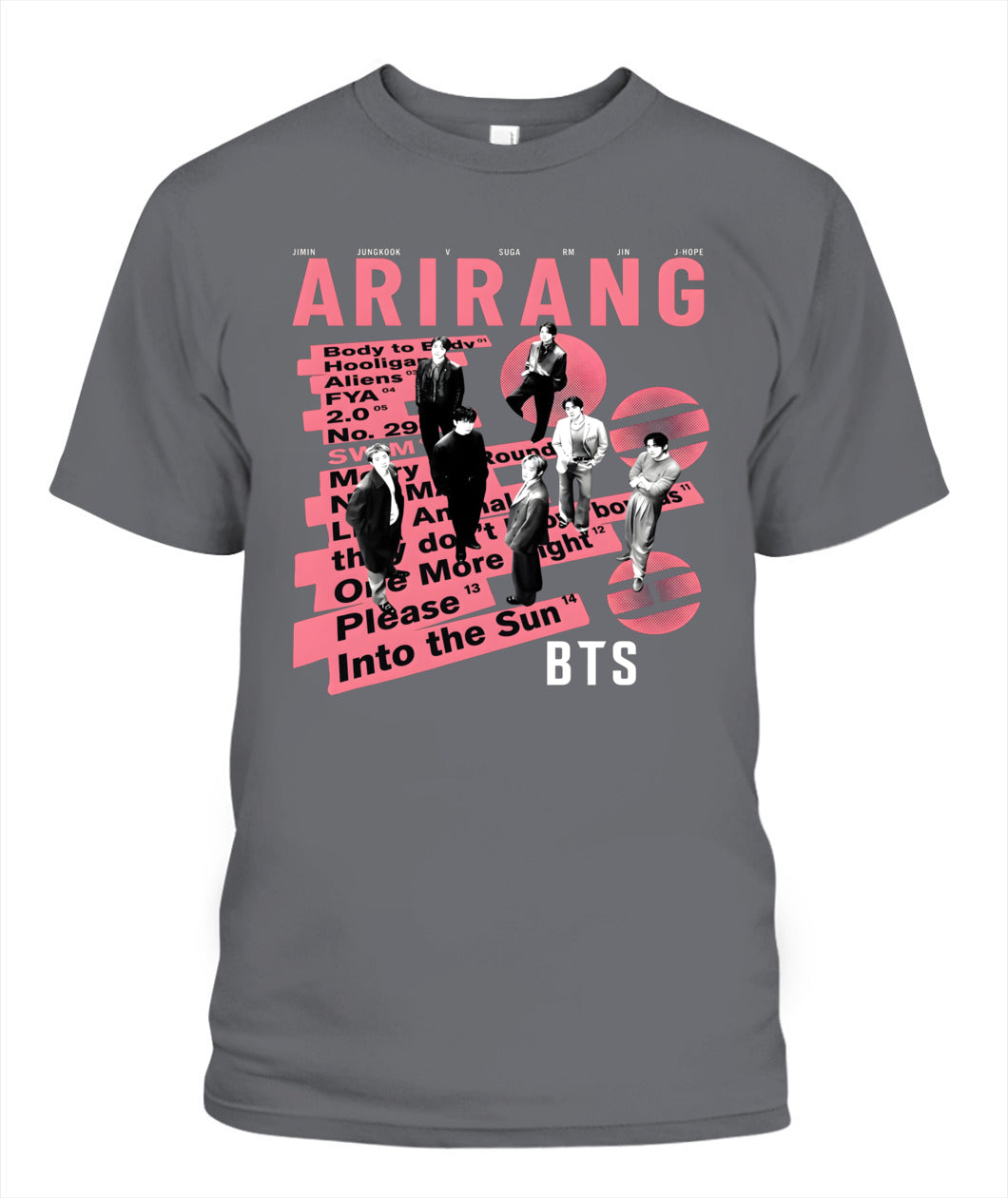 BurgerPrints Bangtan Members Arirang Tracklist Unisex T-Shirt | Gildan 5000 Charcoal Apparel