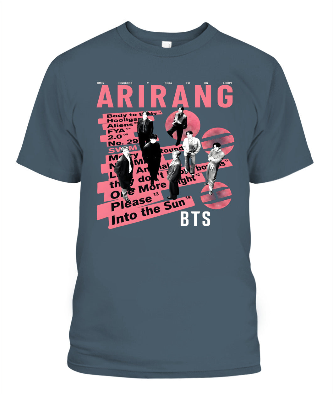 BurgerPrints Bangtan Members Arirang Tracklist Unisex T-Shirt | Gildan 5000 Dark Heather Apparel
