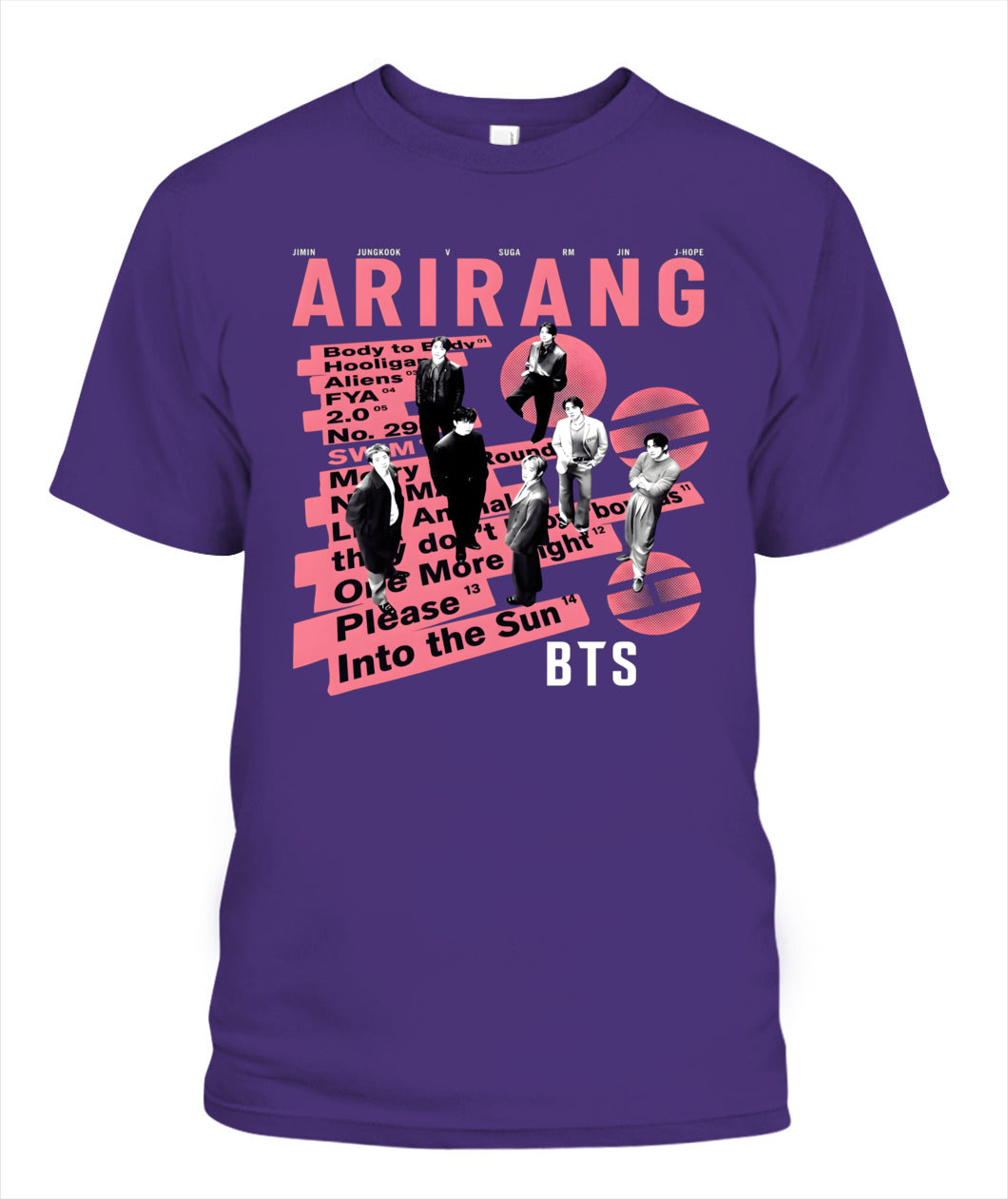 BurgerPrints Bangtan Members Arirang Tracklist Unisex T-Shirt | Gildan 5000 Purple Apparel