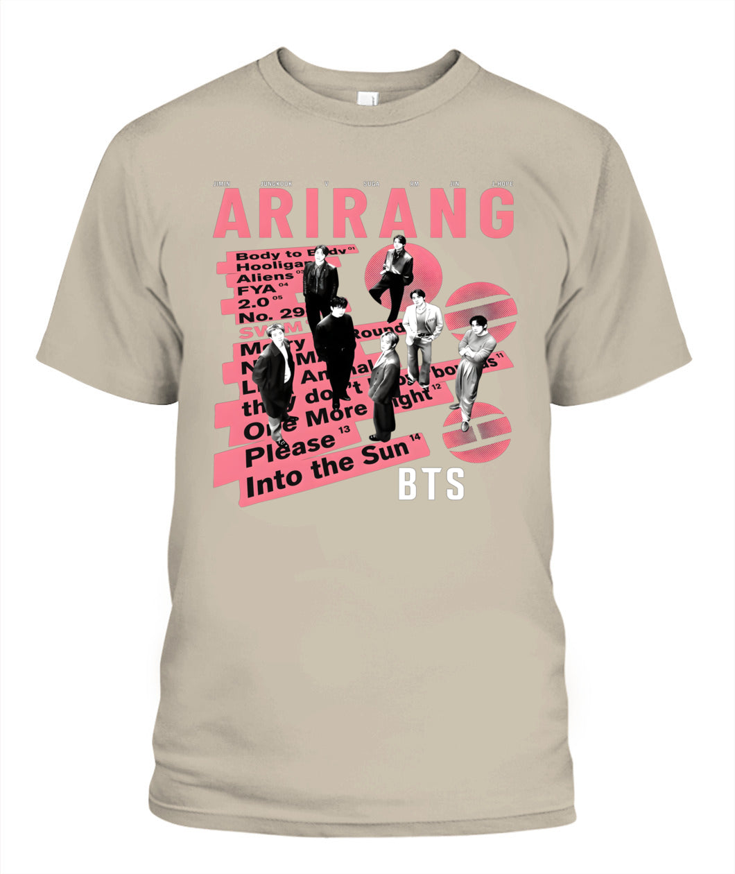 BurgerPrints Bangtan Members Arirang Tracklist Unisex T-Shirt | Gildan 5000 Sand Apparel
