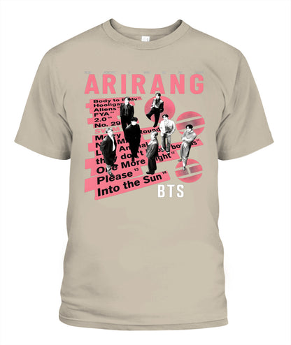 BurgerPrints Bangtan Members Arirang Tracklist Unisex T-Shirt | Gildan 5000 Sand Apparel