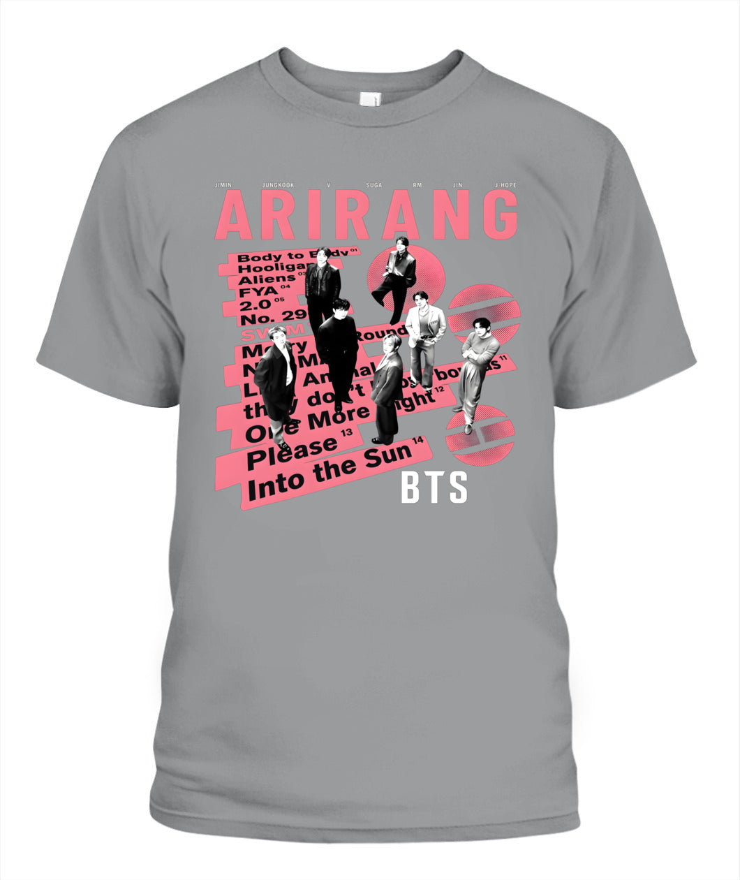 BurgerPrints Bangtan Members Arirang Tracklist Unisex T-Shirt | Gildan 5000 Sport Grey Apparel