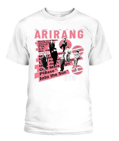 BurgerPrints Bangtan Members Arirang Tracklist Unisex T-Shirt | Gildan 5000 White Apparel