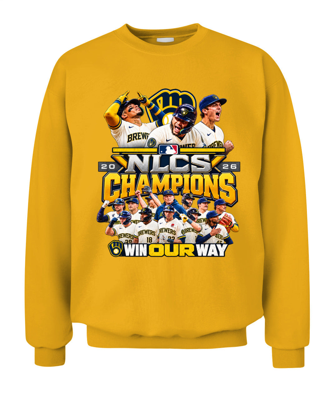 Brewers NLCS Win Our Way Sweatshirt Unisex Crewneck Sweatshirt Gold
