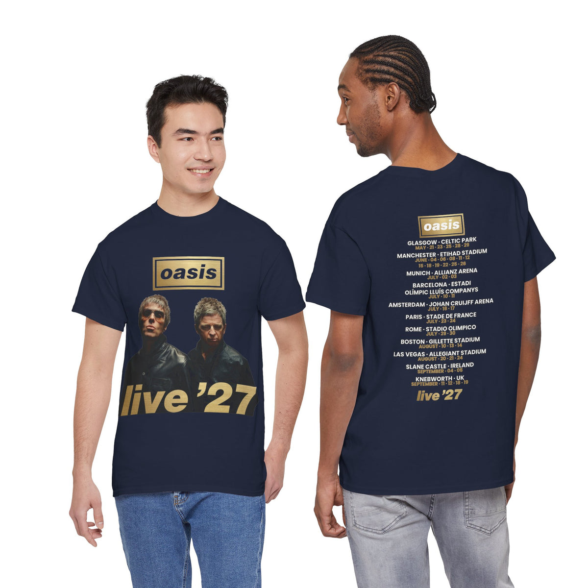 Oasis Live 27 Tour Dates Shirt Navy T-Shirt