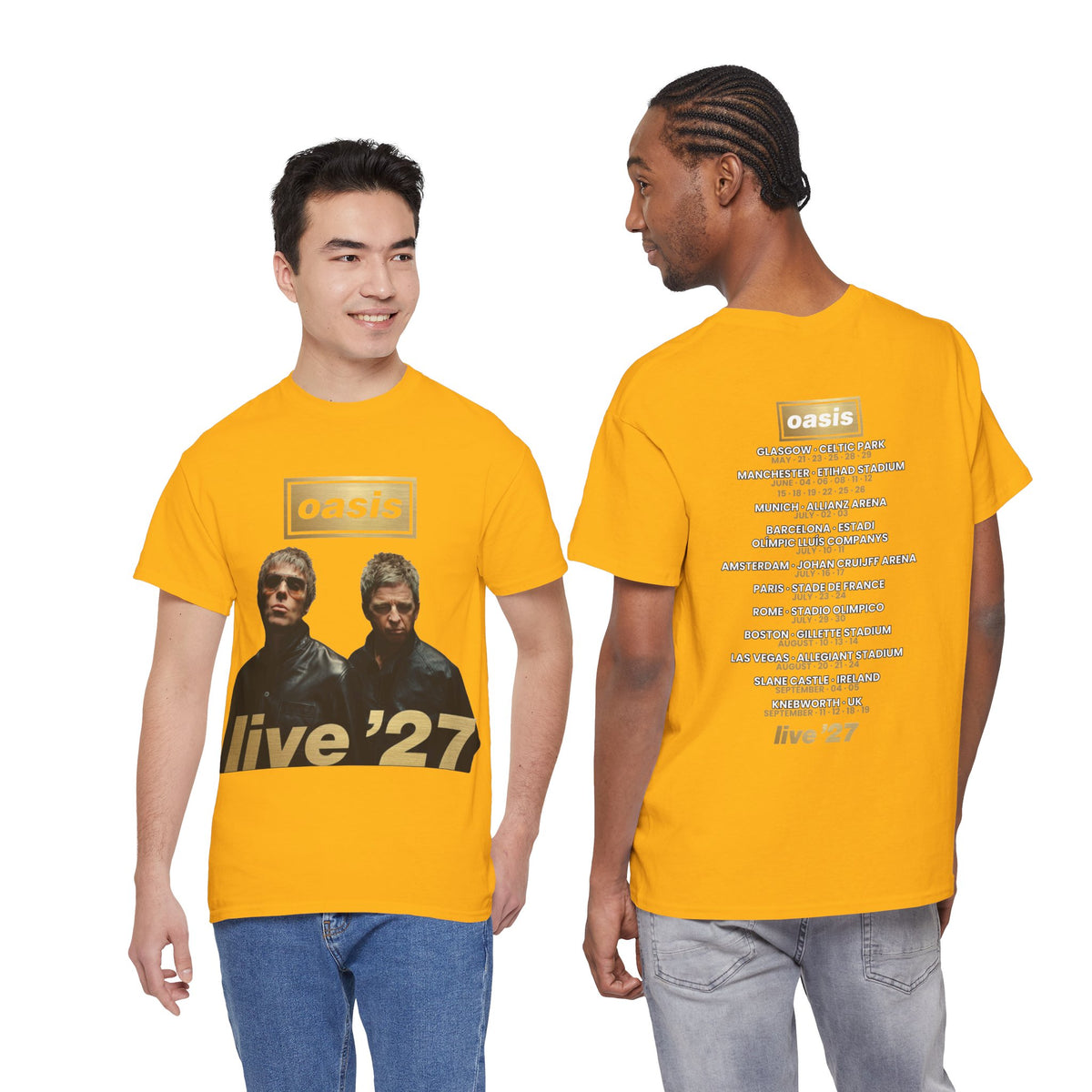 Oasis Live 27 Tour Dates Shirt Gold T-Shirt