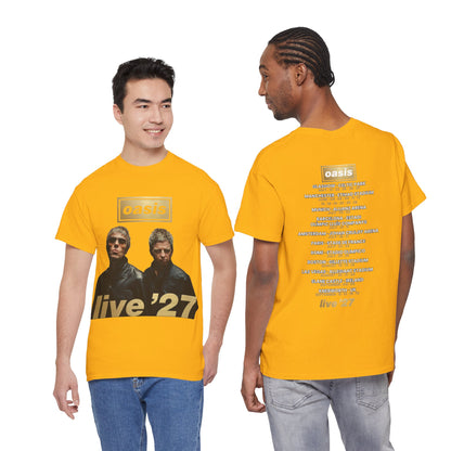 Oasis Live 27 Tour Dates Shirt Gold T-Shirt