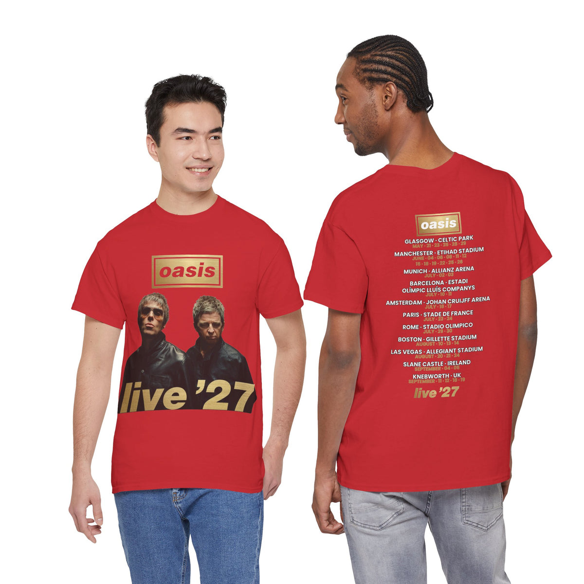 Oasis Live 27 Tour Dates Shirt Red T-Shirt