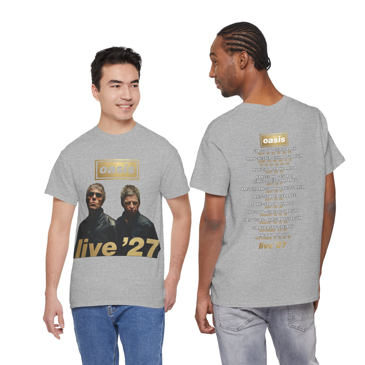 Oasis Live 27 Tour Dates Shirt Sport Grey T-Shirt