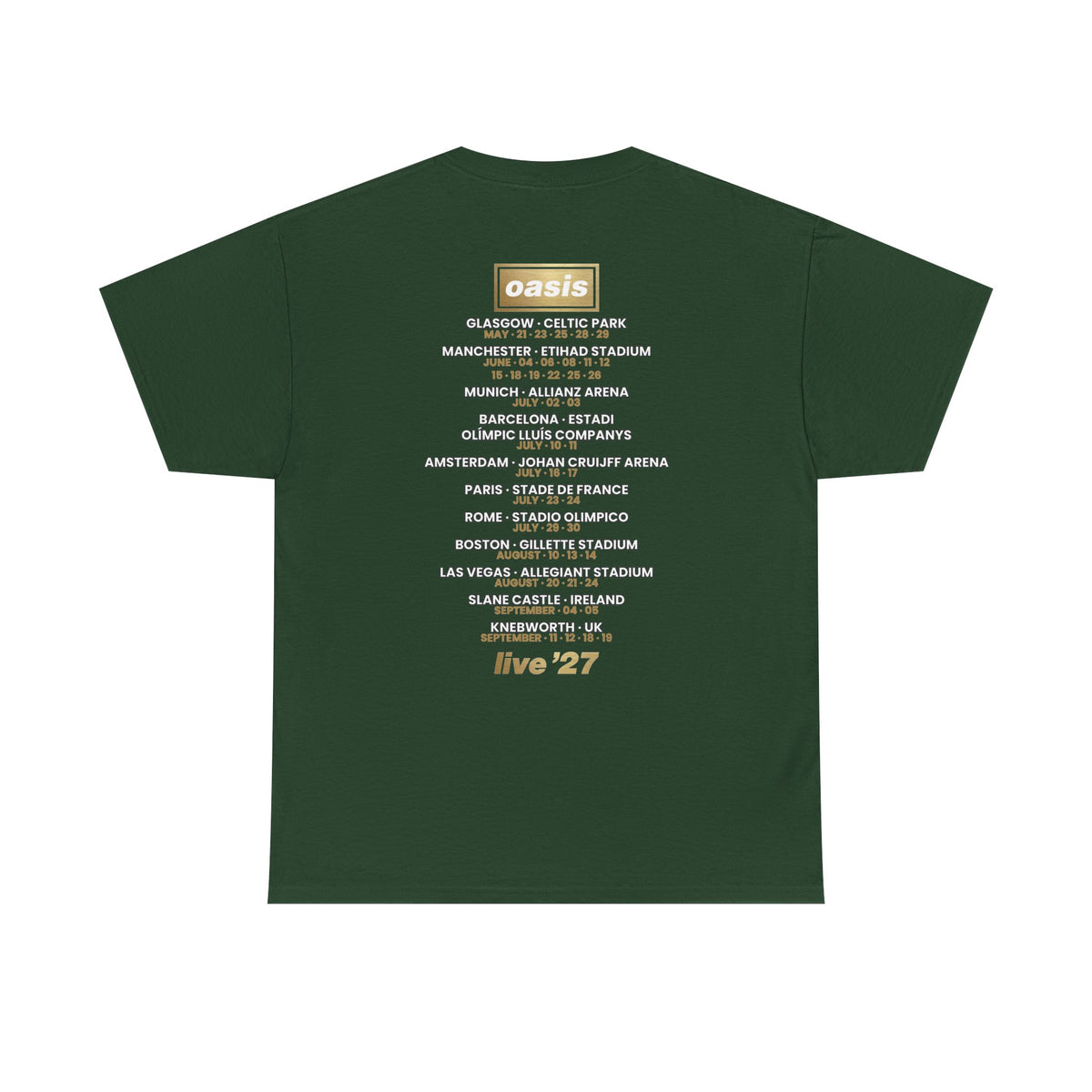 Oasis Live 27 Tour Dates Shirt T-Shirt