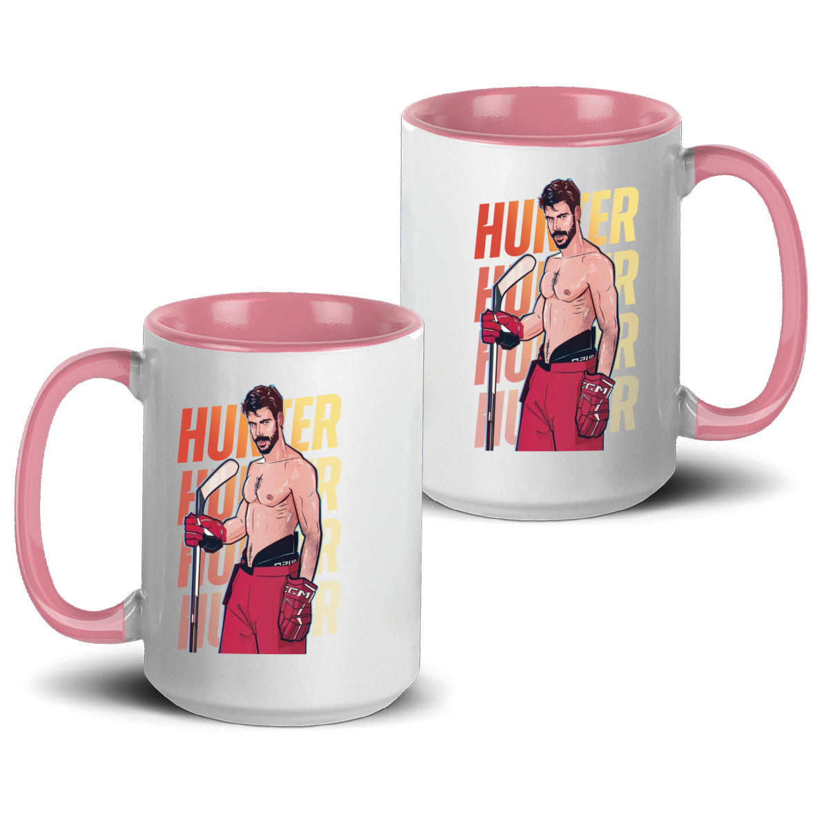 WarningPrint Gay Heated Hockey Mug Hunter Accent Mug 15oz Light Pink Mug