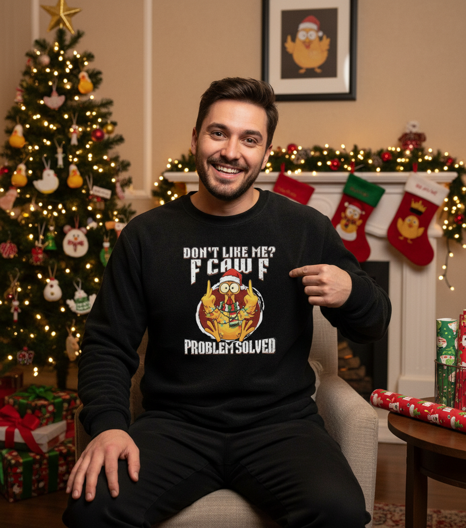 WarningPrint Dont Like Me Problem Solved F Caw F Shirt, Christmas Chicken Meme Tee