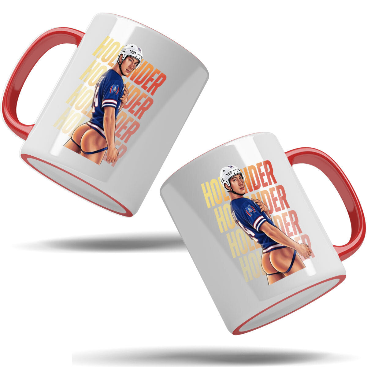 WarningPrint Gay Hockey Captain Mug Hollander Accent Mug 11oz Red Mug