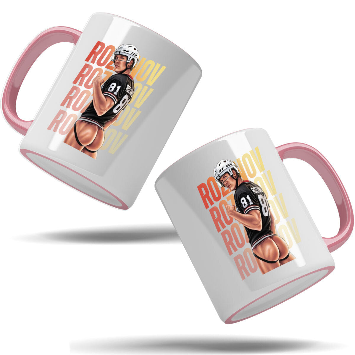 WarningPrint Gay Heated Hockey Mug Rozanov Accent Mug 11oz Light Pink Mug
