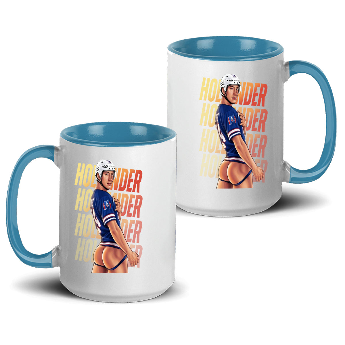 WarningPrint Gay Heated Hockey Mug Hollander Accent Mug 15oz Light Blue Mug
