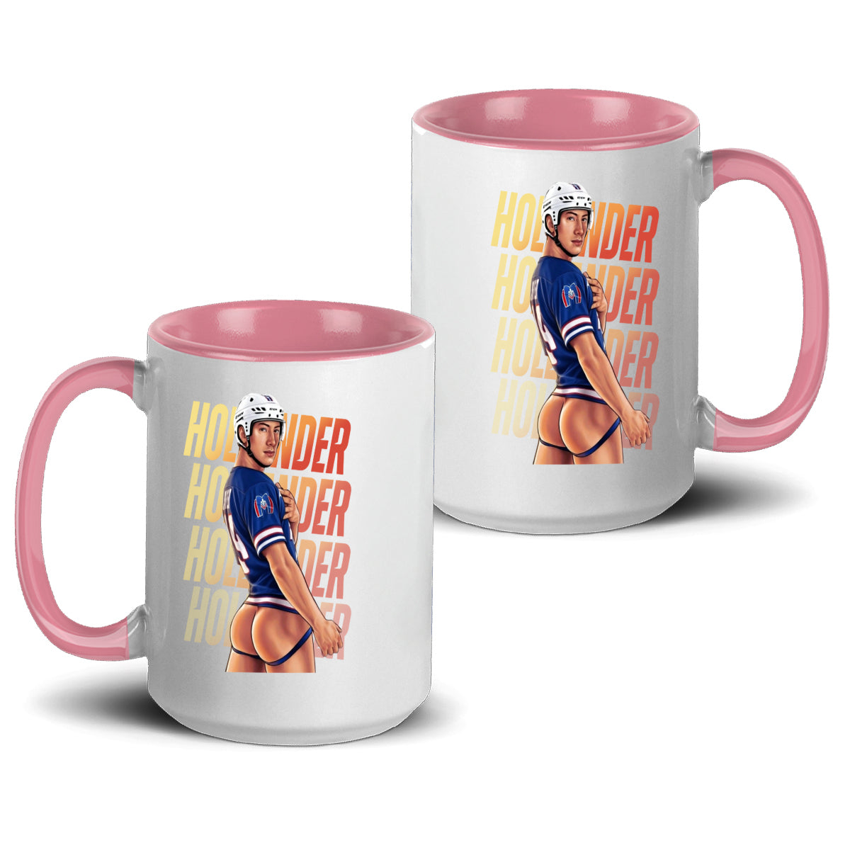 WarningPrint Gay Hockey Captain Mug Hollander Accent Mug 15oz Light Pink Mug