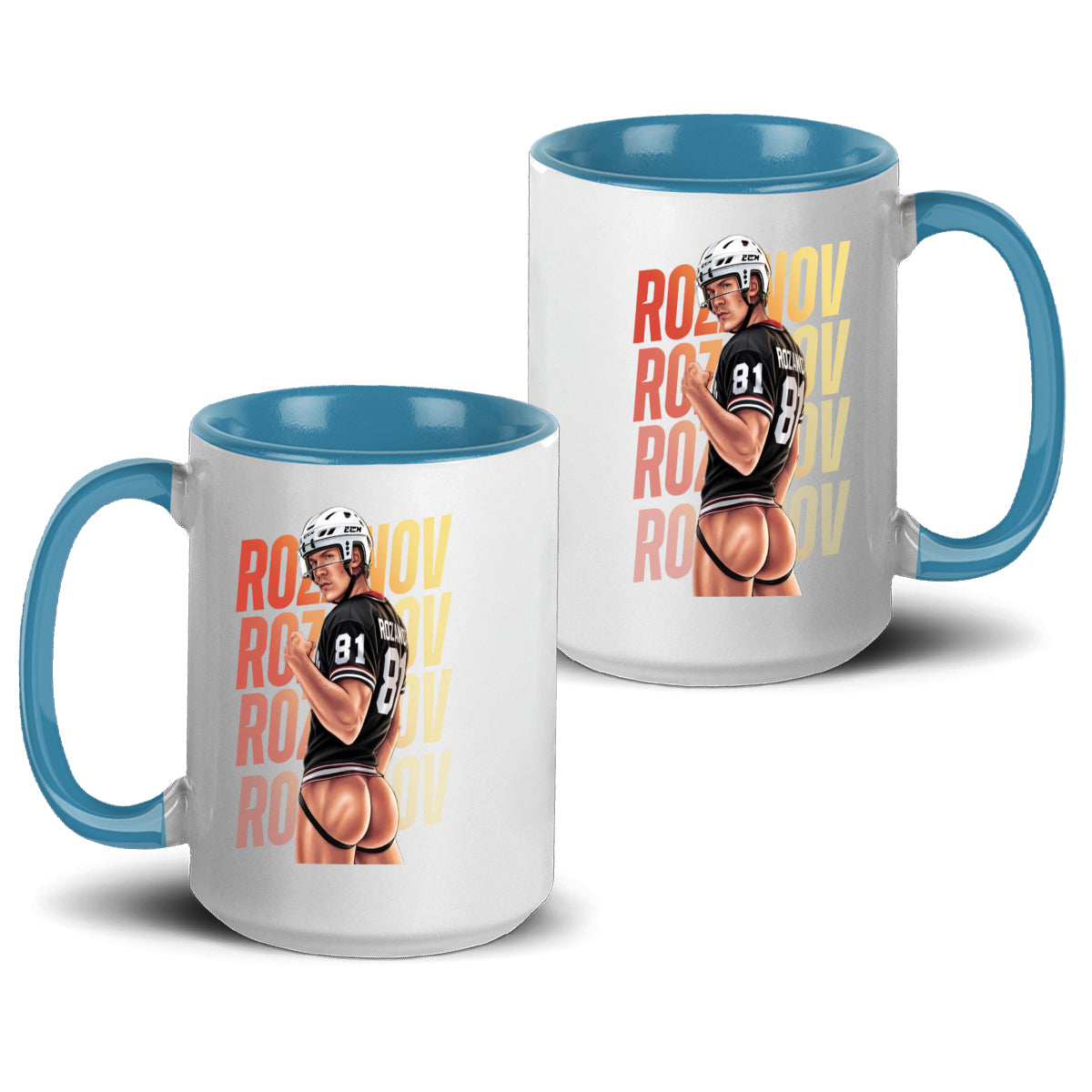 WarningPrint Gay Hockey Captain Mug Rozanov Accent Mug 15oz Light Blue Mug