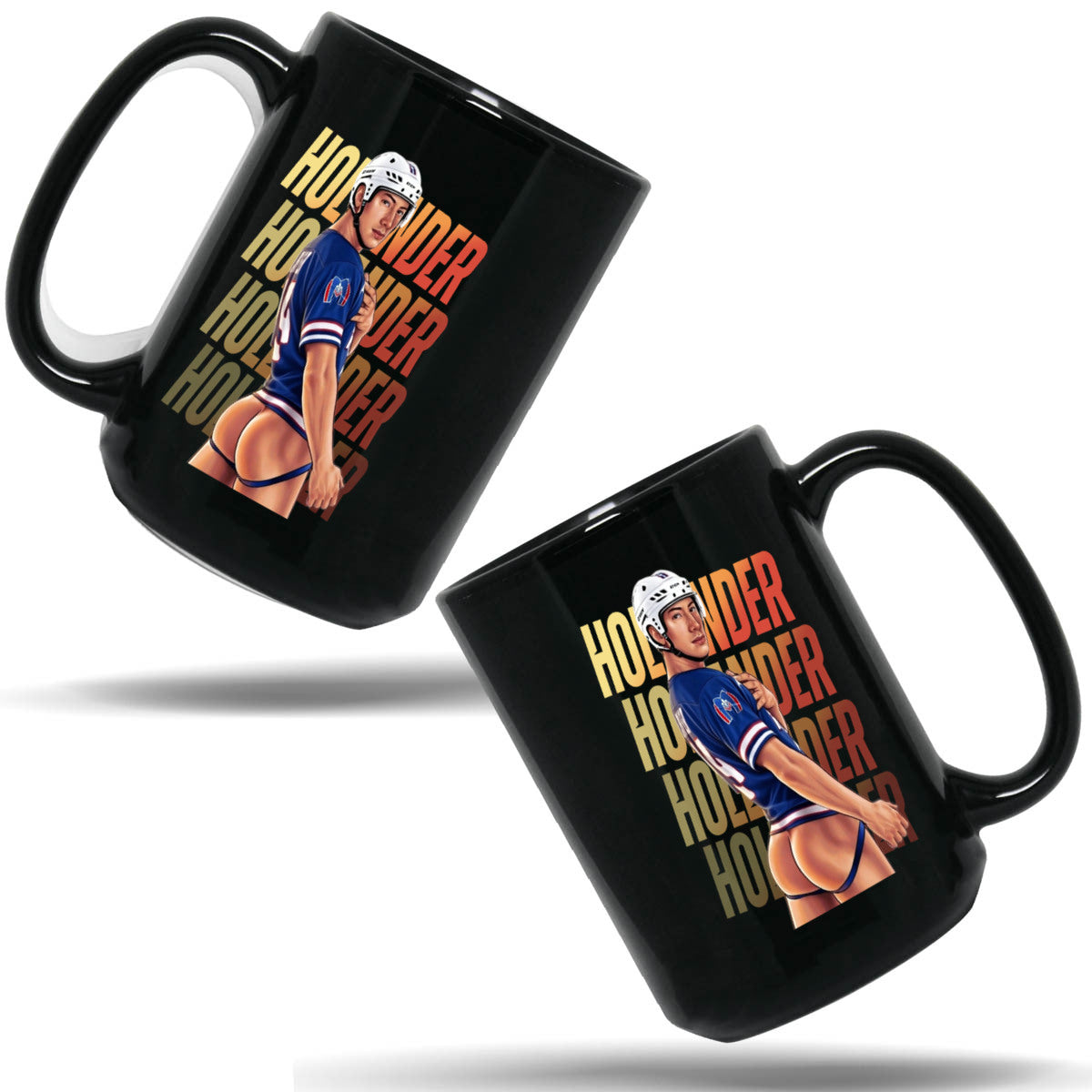 WarningPrint Gay Heated Hockey Mug Hollander Ceramic Mug 15oz Black Mug