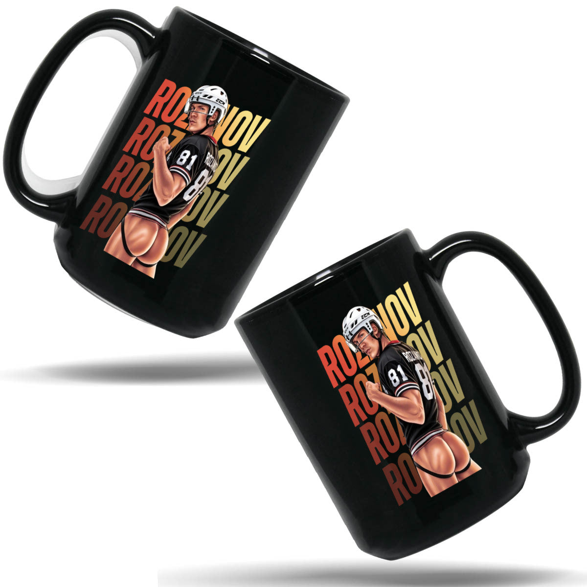 WarningPrint Gay Heated Hockey Mug Rozanov Ceramic Mug 15oz Black Mug
