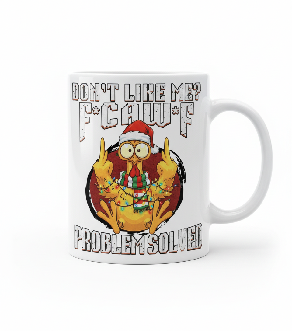 WarningPrint F Caw F Mug Rude Christmas Chicken Coffee Cup White
