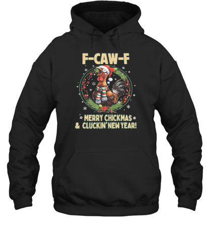 WarningPrint F Caw F Christmas and Cluckin New Year Hoodie Black