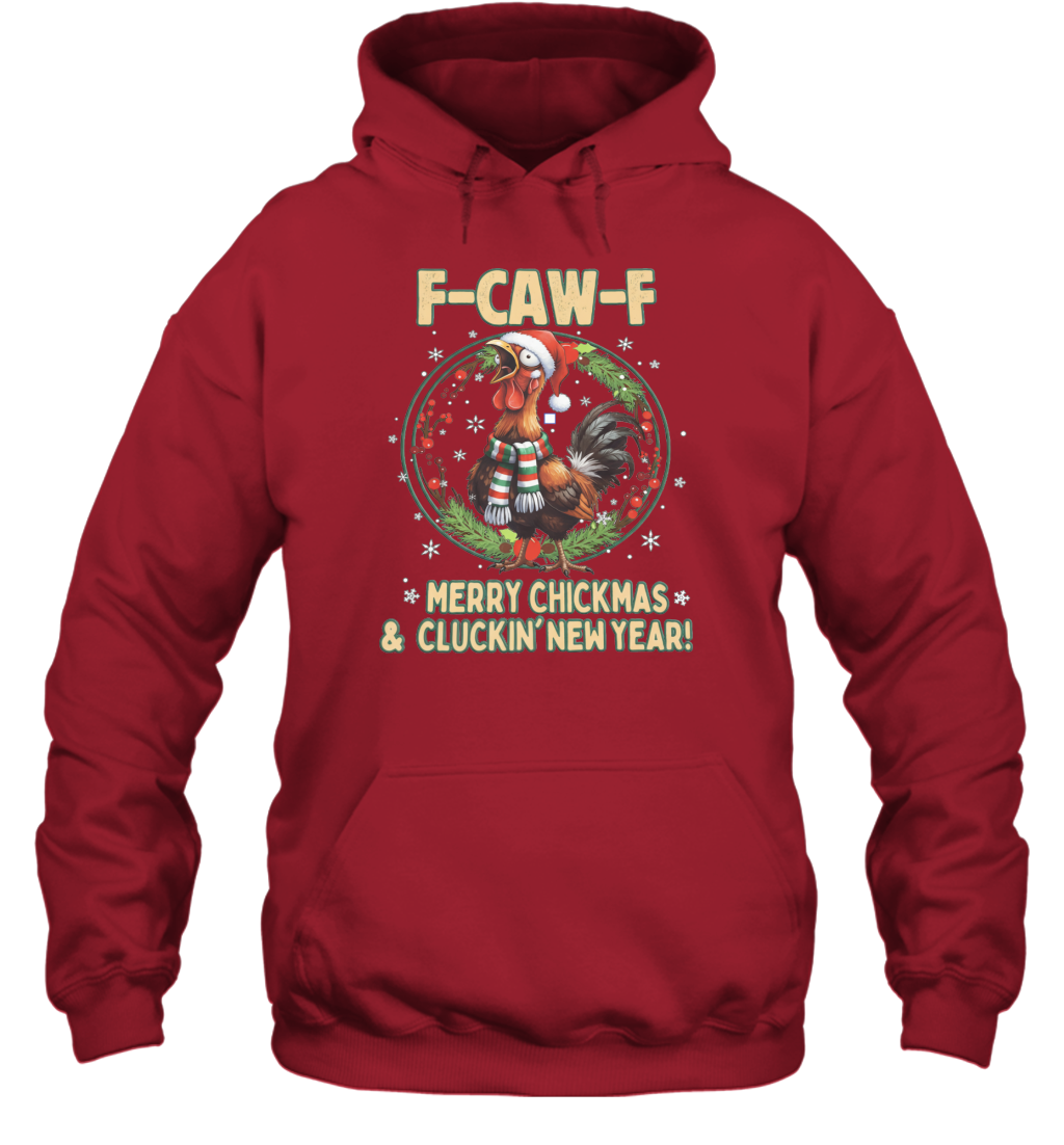 WarningPrint F Caw F Christmas and Cluckin New Year Hoodie Red