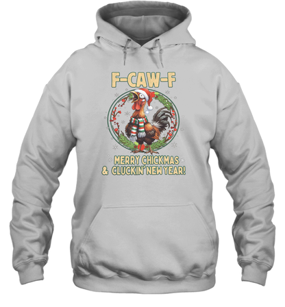 WarningPrint F Caw F Christmas and Cluckin New Year Hoodie White
