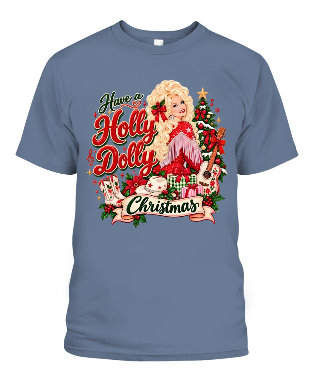 Holly Dolly Christmas Shirt Unisex T-Shirt Blue Jean