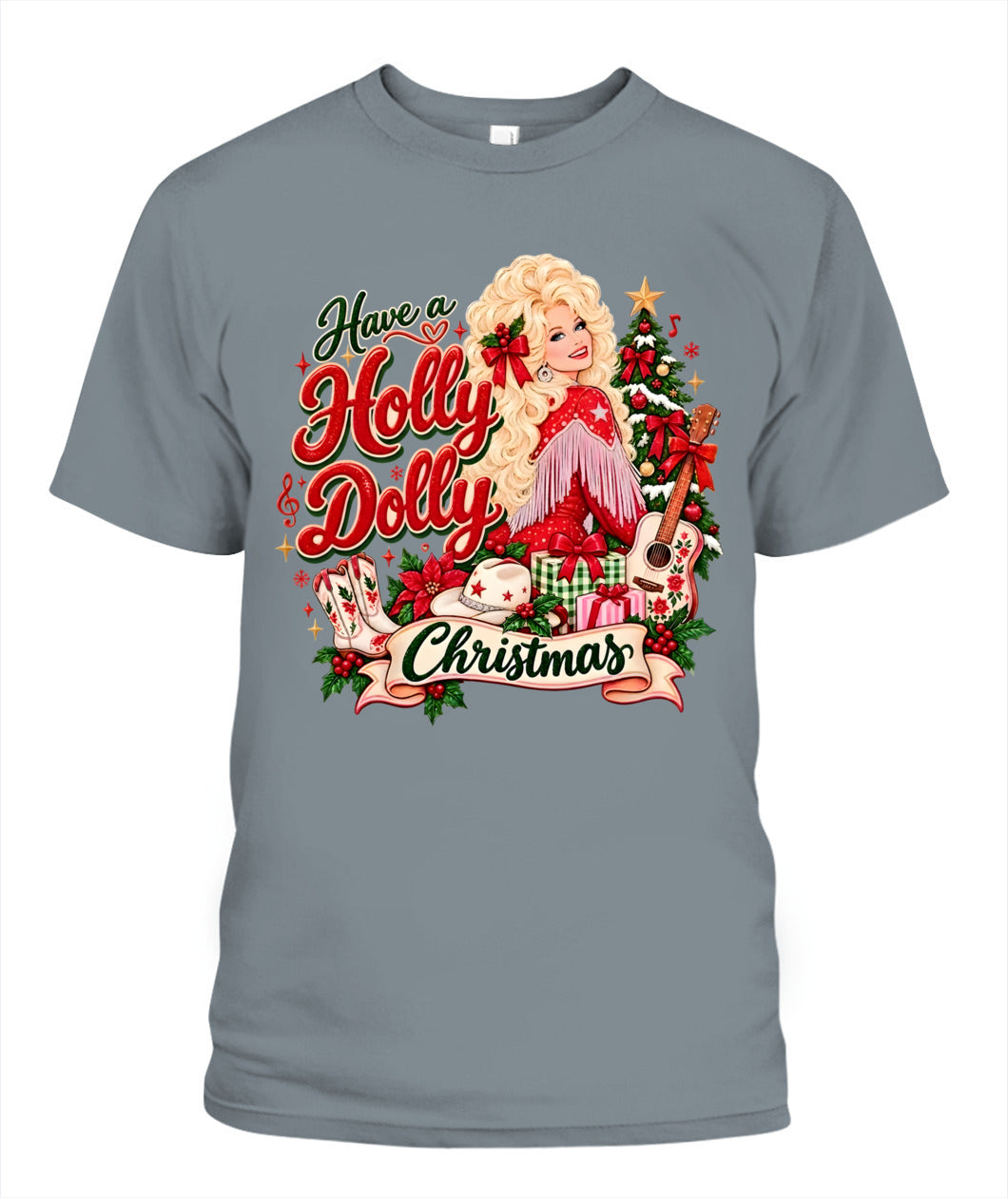 Holly Dolly Christmas Shirt Unisex T-Shirt Granite