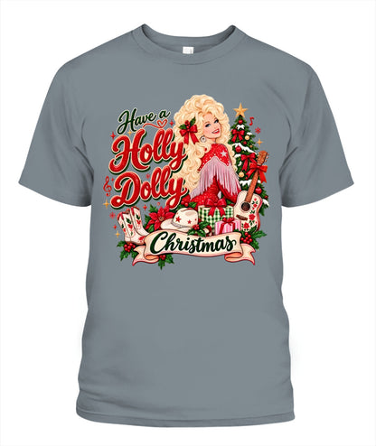 Holly Dolly Christmas Shirt Unisex T-Shirt Granite