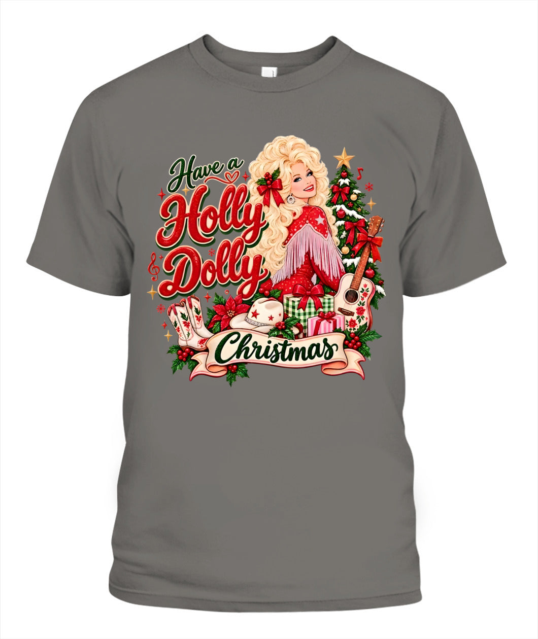 Holly Dolly Christmas Shirt Unisex T-Shirt Grey