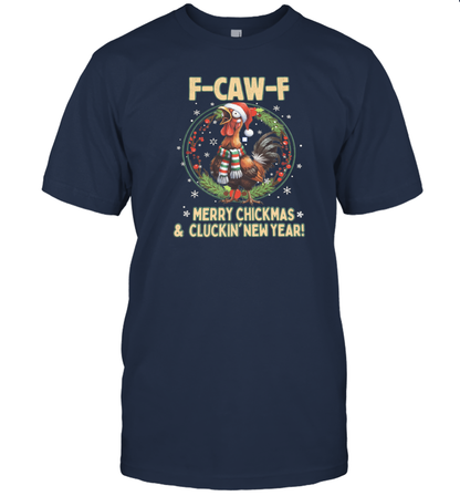 WarningPrint F Caw F Christmas and Cluckin New Year T-Shirt Navy